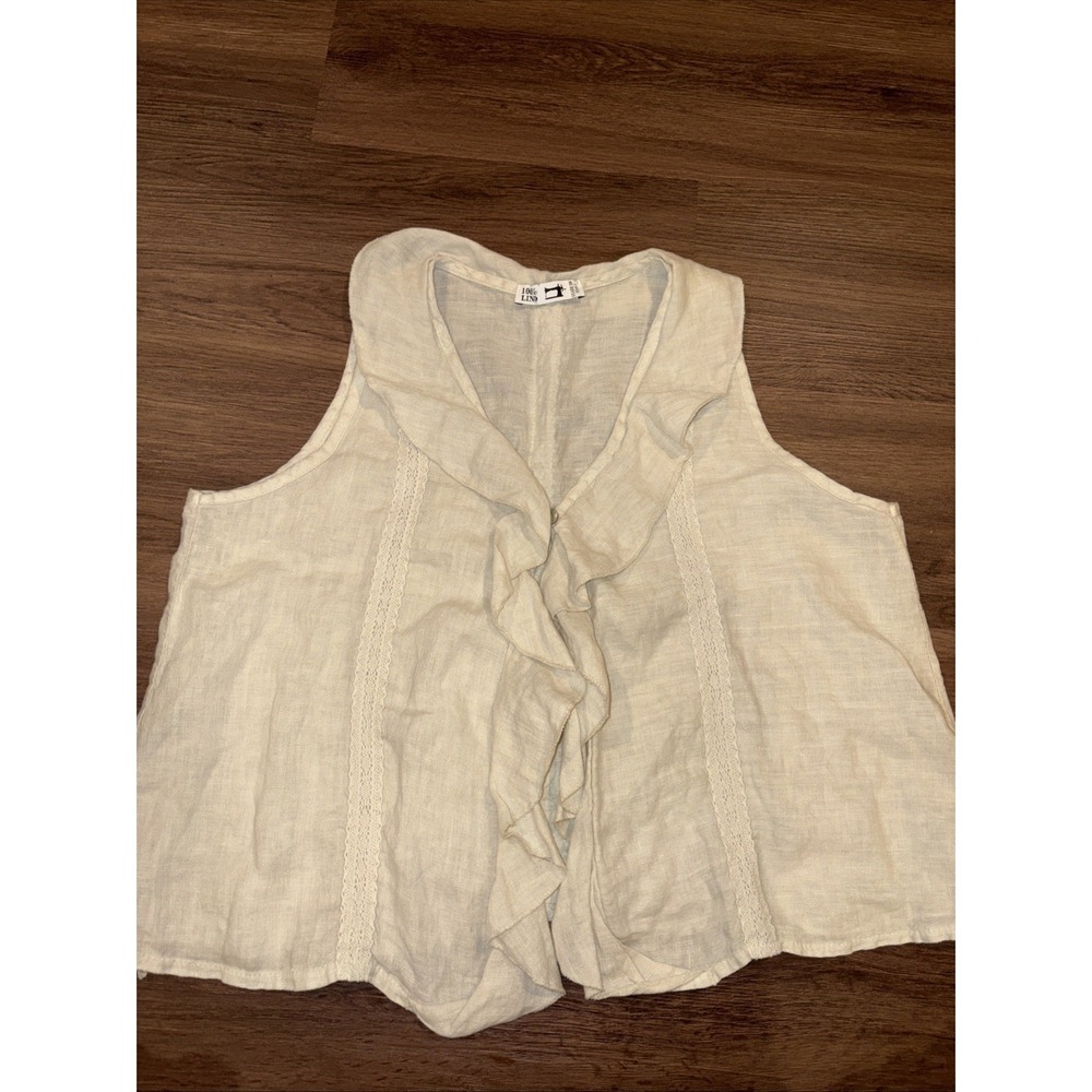 100% Linen Italy Tank Vest Lagenlook Capsule Ruffle Medium